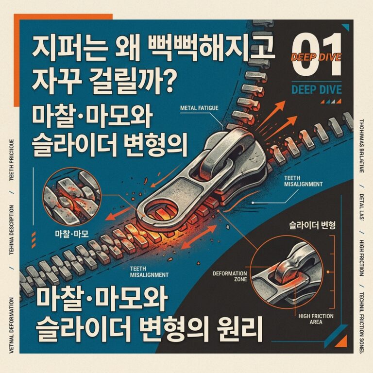 ai thumbnail poster 지퍼는 왜 뻑뻑해지고 자꾸 걸릴까 마찰·마모와 슬라이더 변형의 원리 1787515003